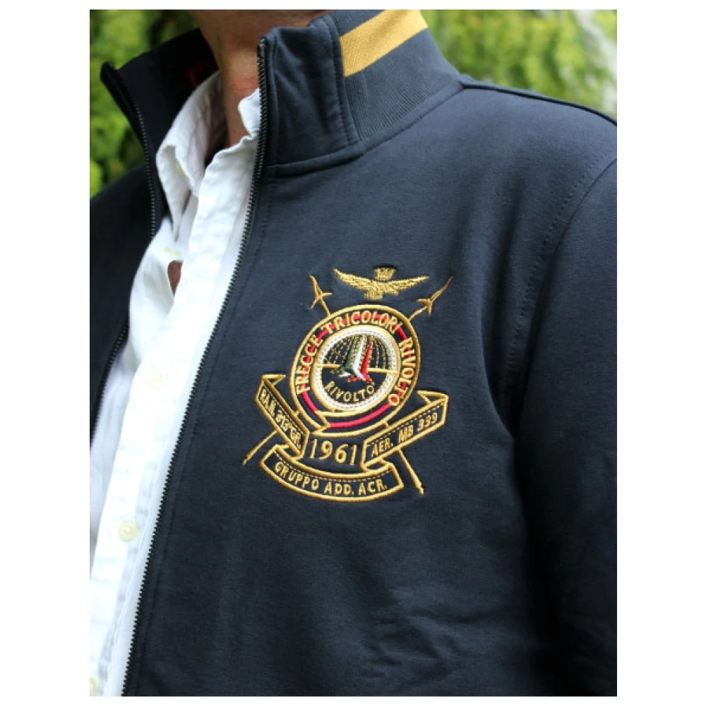 aeronautica militare Ritssluiting Katoenen Jas met Geborduurd Embleem Blue Heren