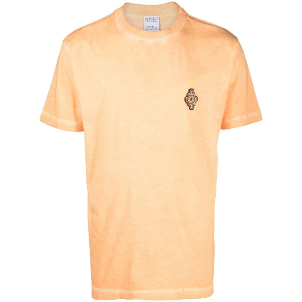 Marcelo Burlon Oranje Rode Sunset Cross T-Shirt Orange Heren