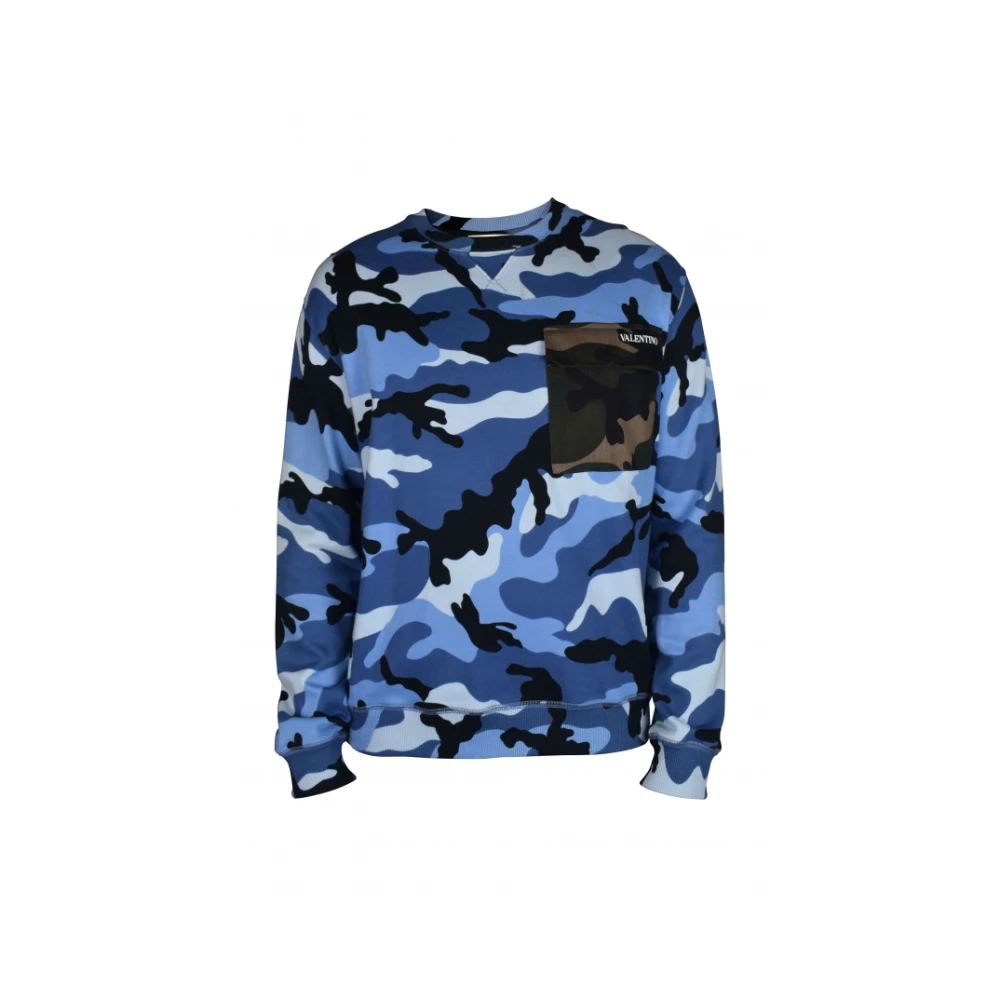 Valentino Garavani Uomo Blu - Maglione Girocollo Con Tasca Camouflage - Sweatshirts & Hoodies - S