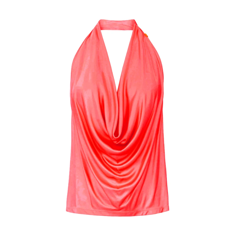 Elisabetta Franchi Women's Orange Sleeveless Tops, M, Shiny Viscose Jersey Top
