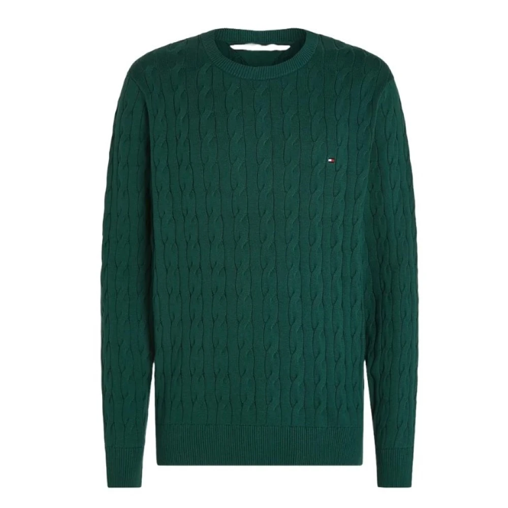 Tommy Hilfiger Groene Trui Gevlochten Brei Ronde Hals Green Heren