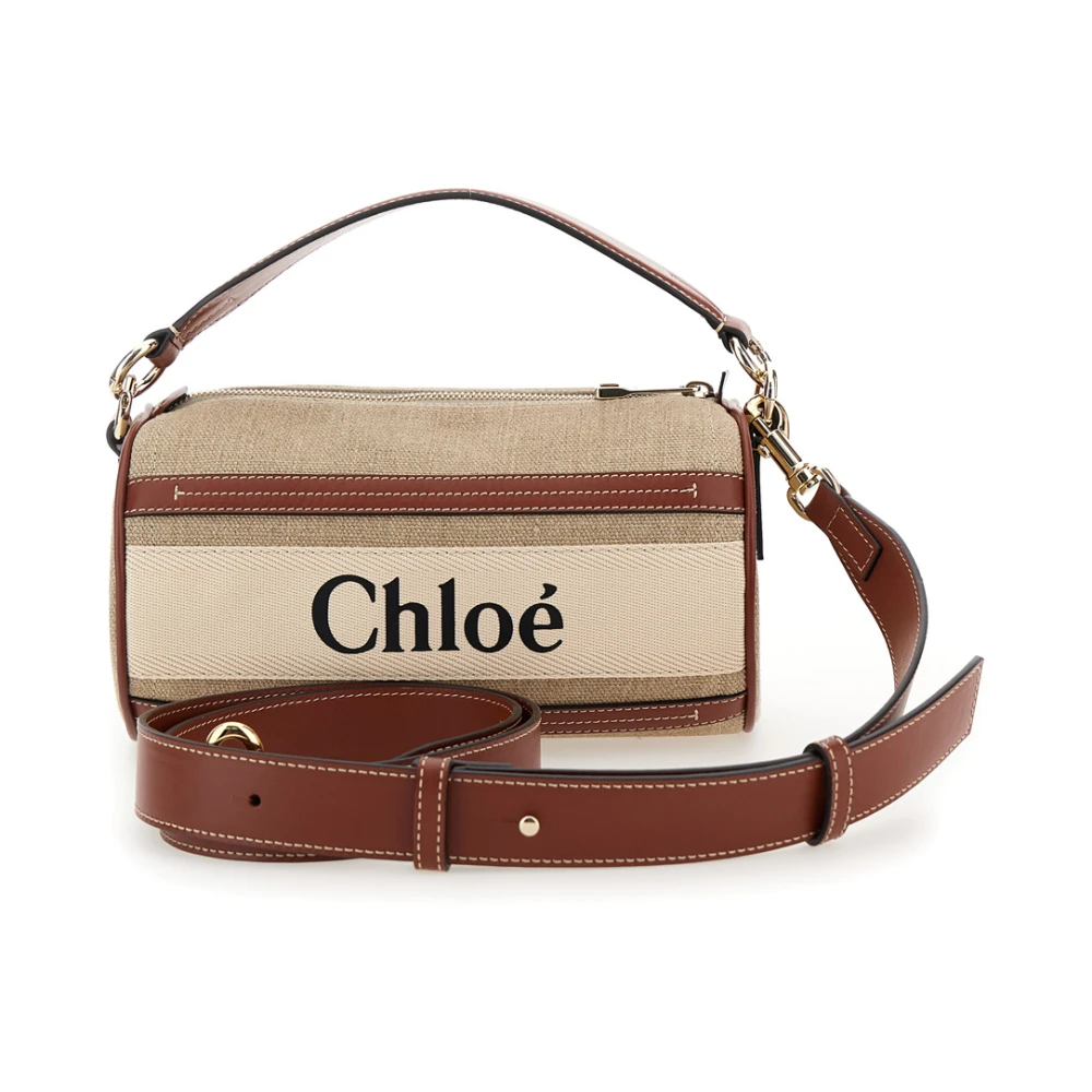 Chloé Bruin Beige Crossbody Tas Canvas Leer Beige Dames