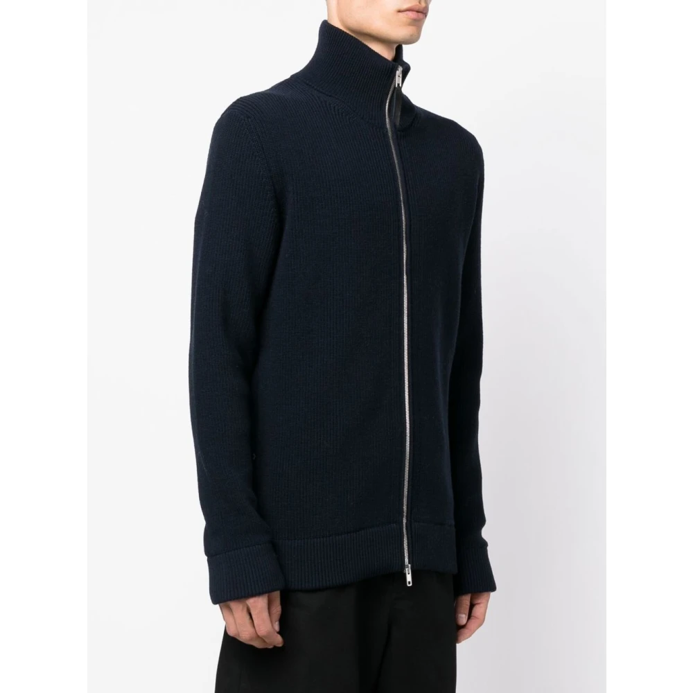 Maison Margiela Blauwe Geribbelde Zip-Up Vest Blue Heren