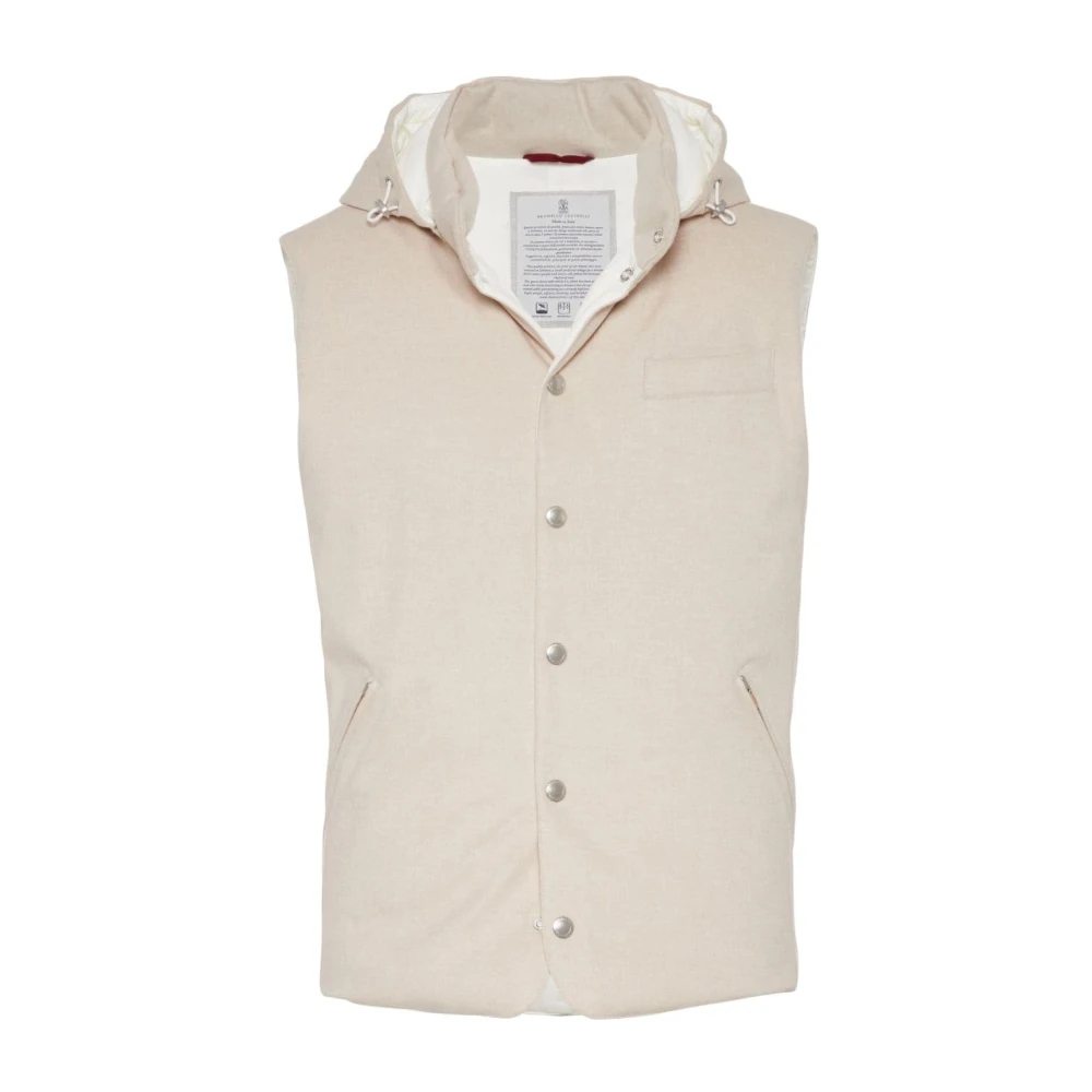 Brunello Cucinelli Ljus Beige Vadderad Ärmlös Kappa Beige, Herr