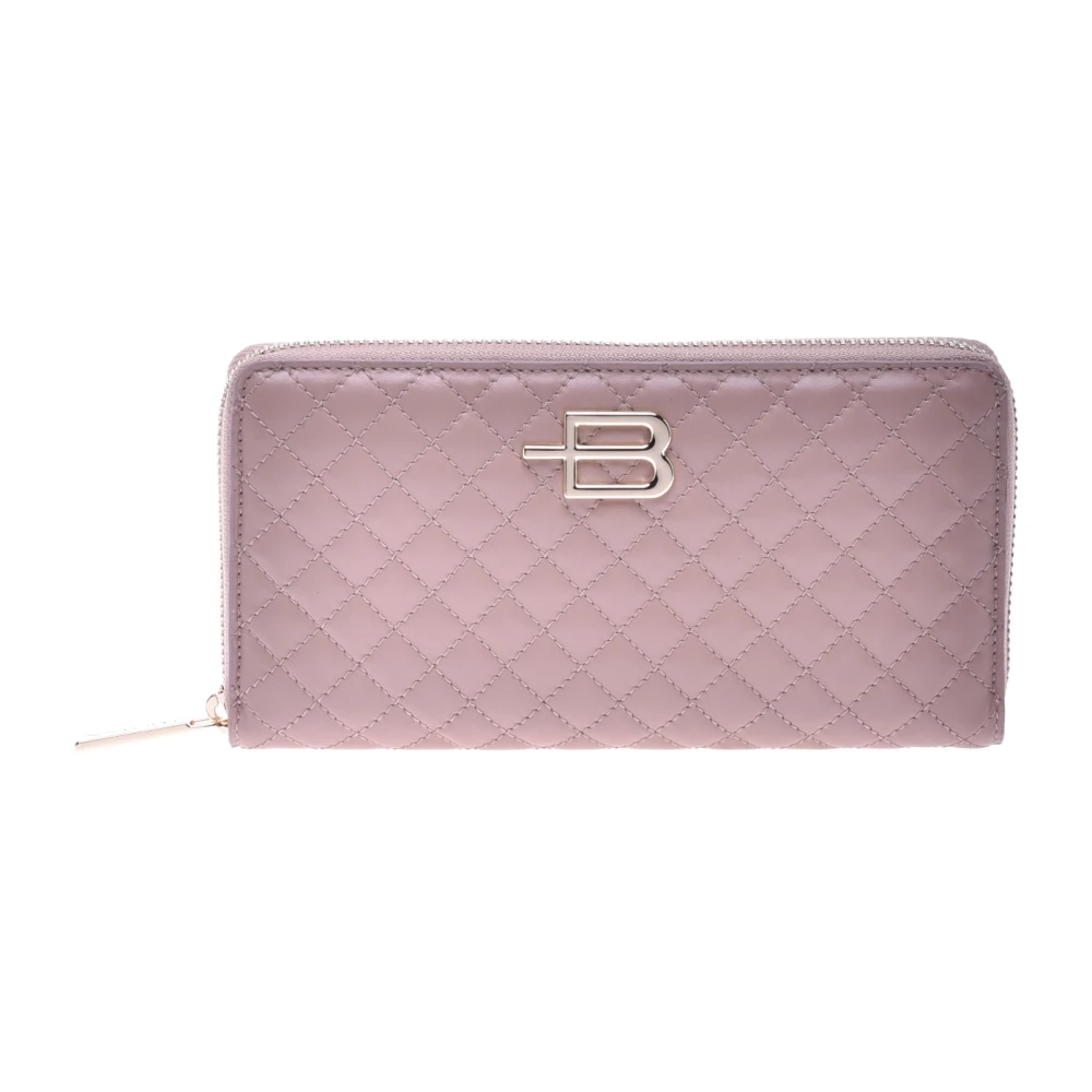 Baldinini Wallet with zip in nude quilted leather Purple Dames