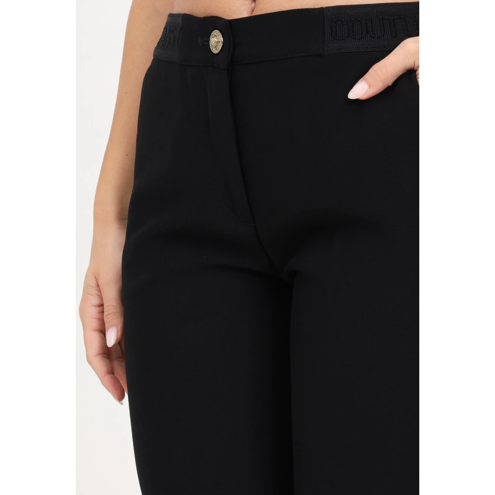 Versace Jeans Couture Zwarte Designer Jeans met Gouden Knoop en Logo Tailleband Black Dames