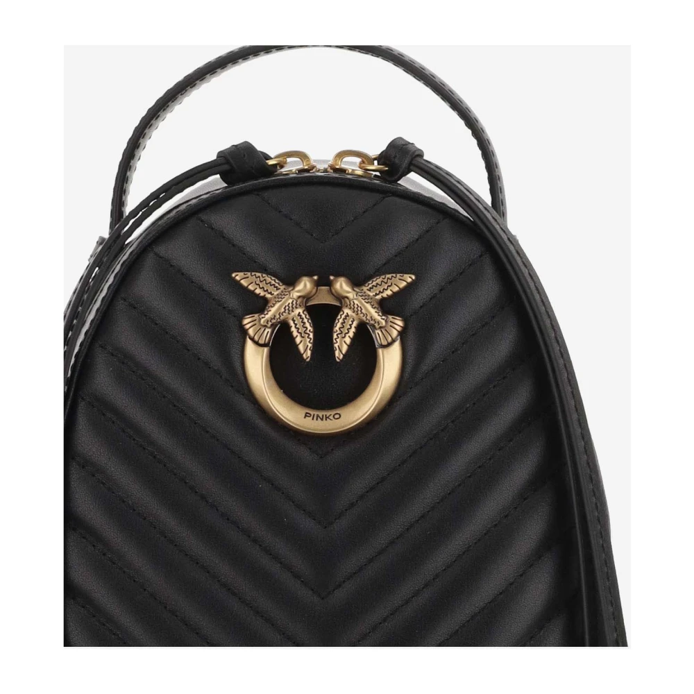 pinko Leren rugzak met logo en rits Black Dames