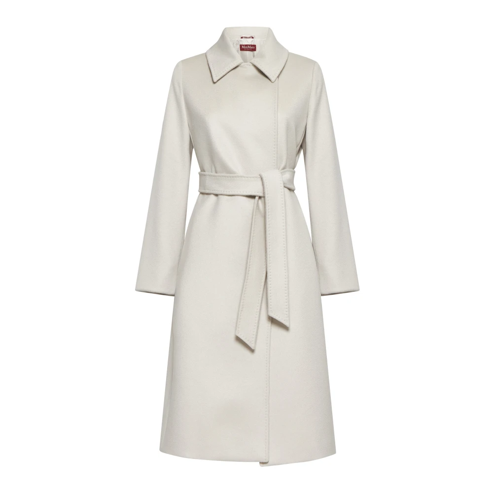 Max Mara Studio Natuurlijk Witte Wollen Jas met Riem White Dames