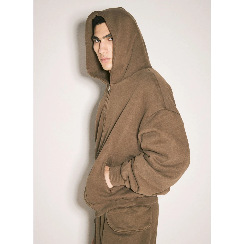 Entire Studios Gewassen Katoenfleece Hoodie Brown Heren