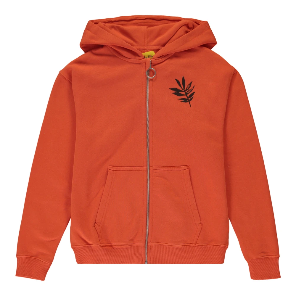 Off White Bomulls Zip Hoodie med Logo Print Orange, Pojke