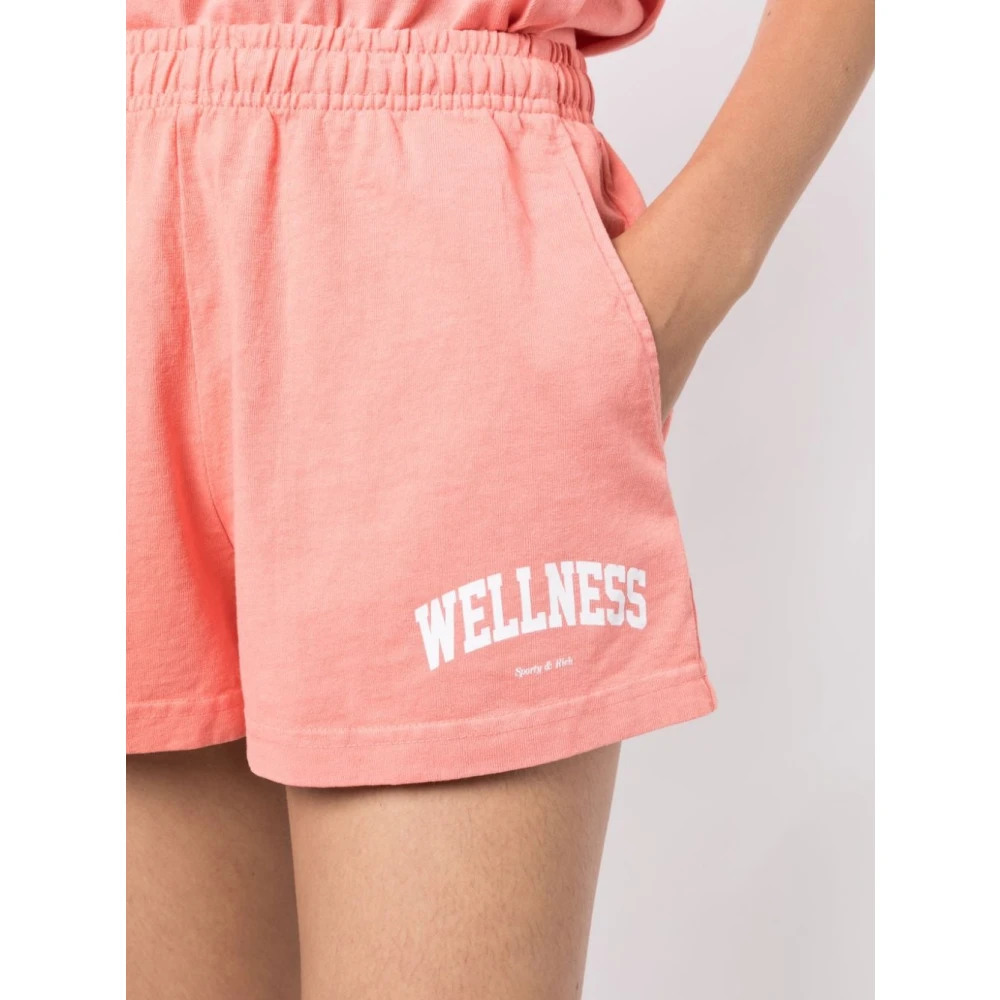 Sporty & Rich Zalmroze Slogan Geborduurde Disco Shorts Pink Dames