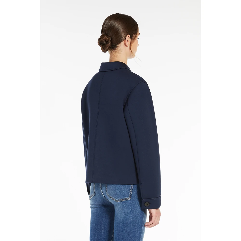 Max Mara Weekend Blauwe Boxy Jas met Overhemdkraag Blue Dames