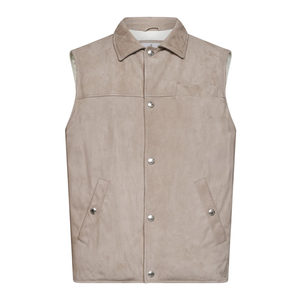 Brunello Cucinelli Beige Waistcoats, Male, S, Padded Leather Vest