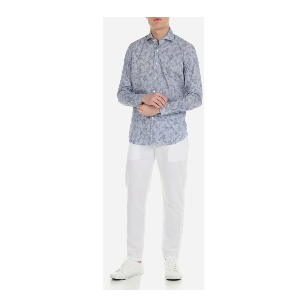 Xacus Blauw-wit katoenen overhemd met patroon Blue Heren