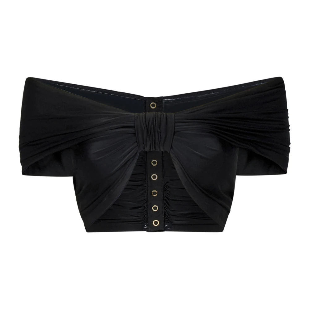 Rabanne Women's Black Sleeveless Tops, M, Bow Detailed Cropped Top