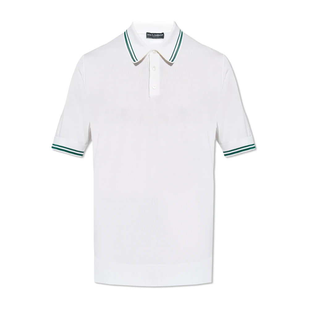 Dolce & Gabbana Zijden Polo Shirt Wit Korte Mouwen White Heren