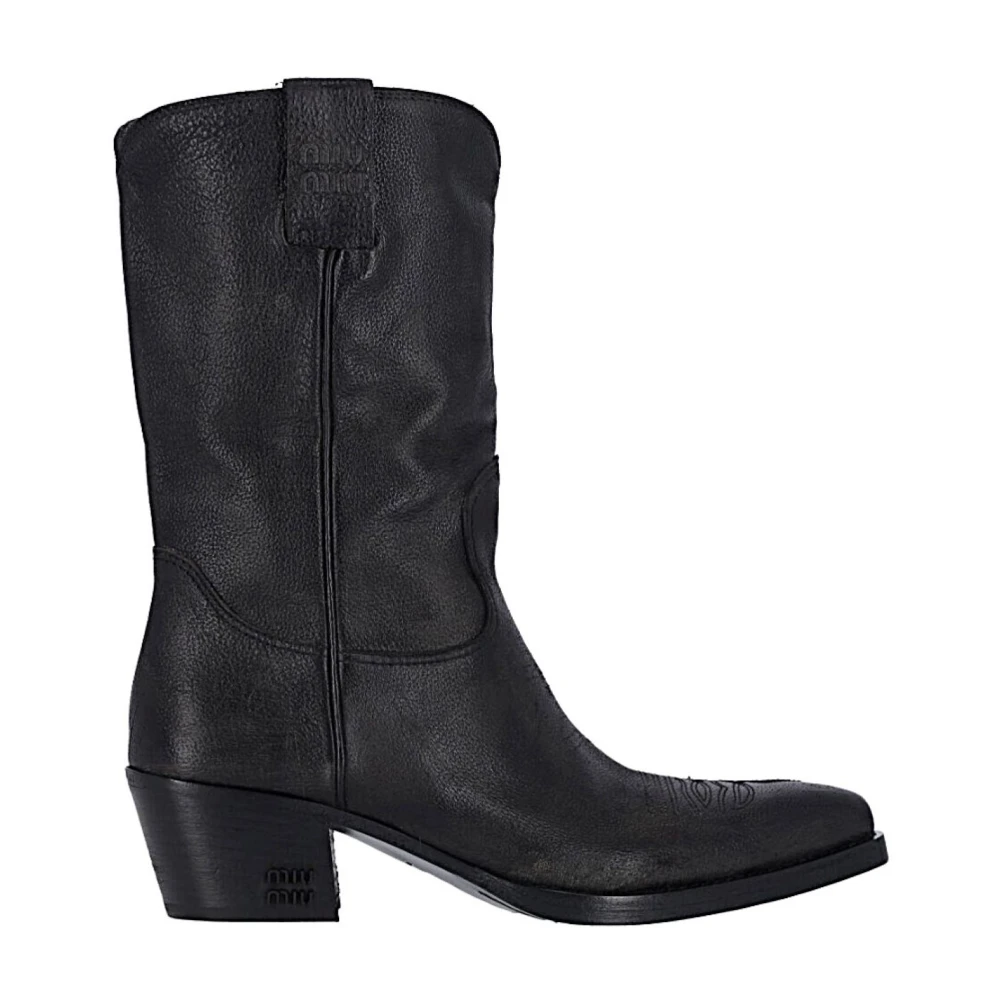 Miu Miu Black Stivale - Female - Cowboy & Biker Boots - 4 Uk - Shoes