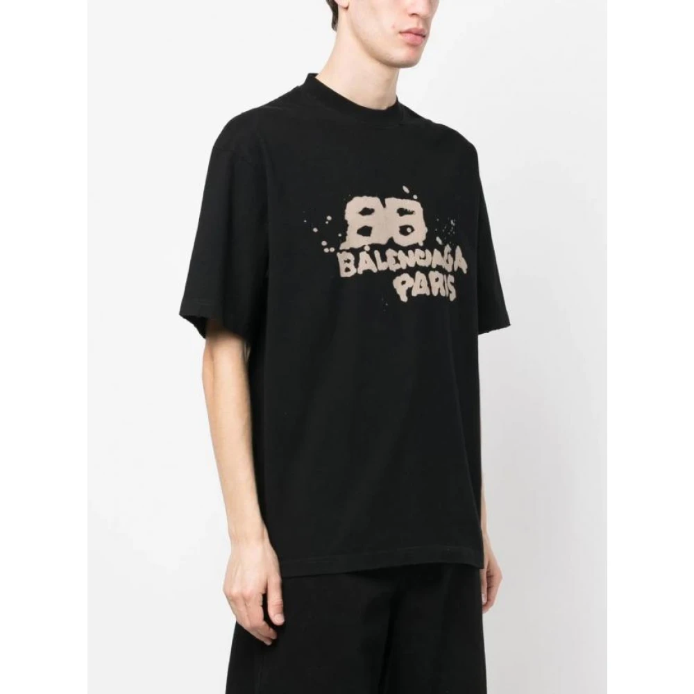 Balenciaga Bedrukt Logo T-shirt in Zwart Black Heren