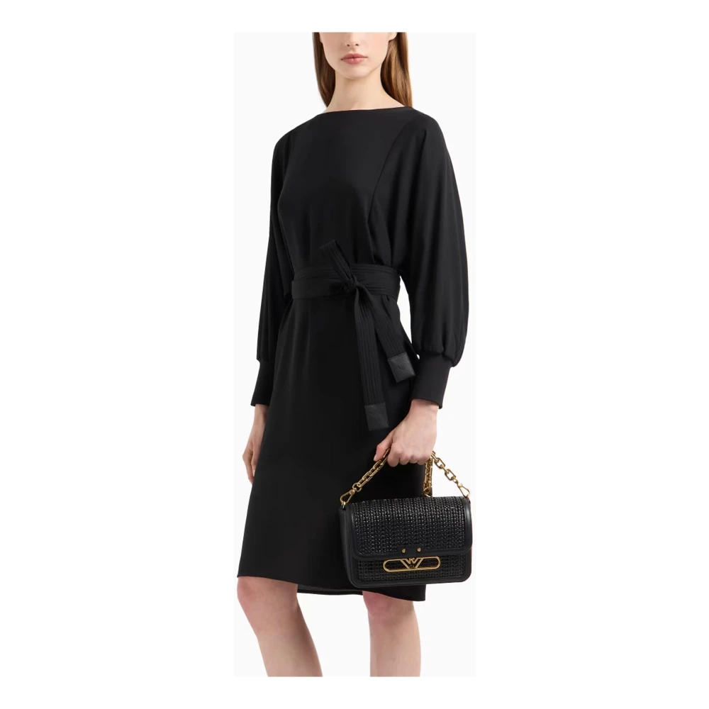 Emporio Armani Zwarte Jurk met Leren Riem Black Dames