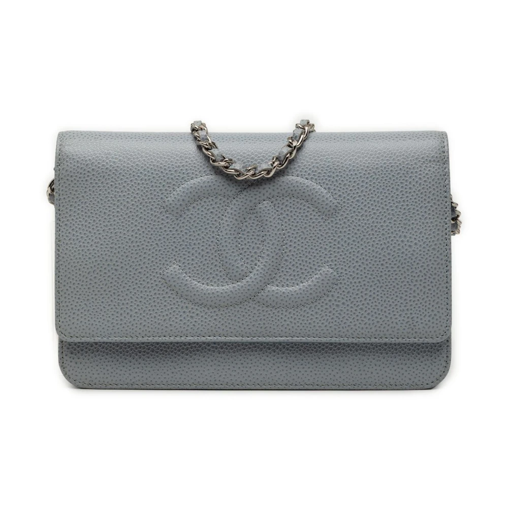 Chanel Vintage Women's Gray Pre-Owned Flap Wallet On Chain