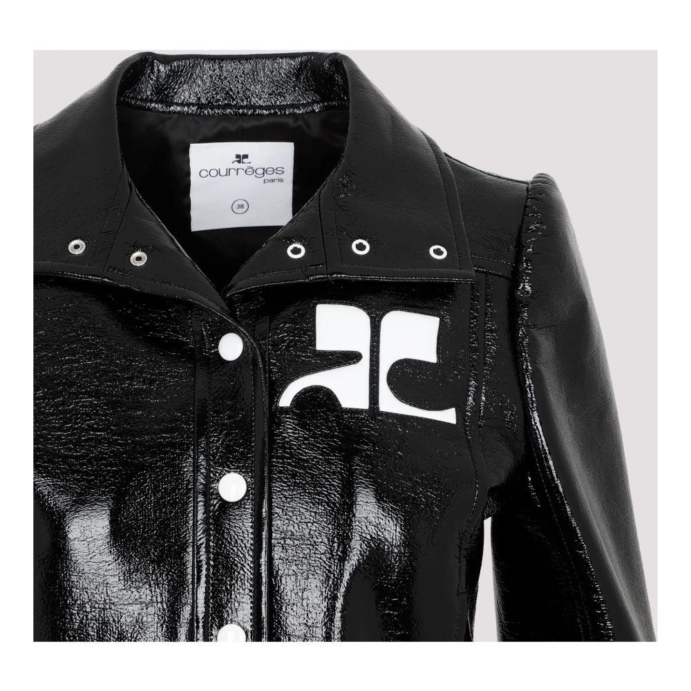 Courrèges Zwart Vinyl Logo Jas Vrouwen Black Dames