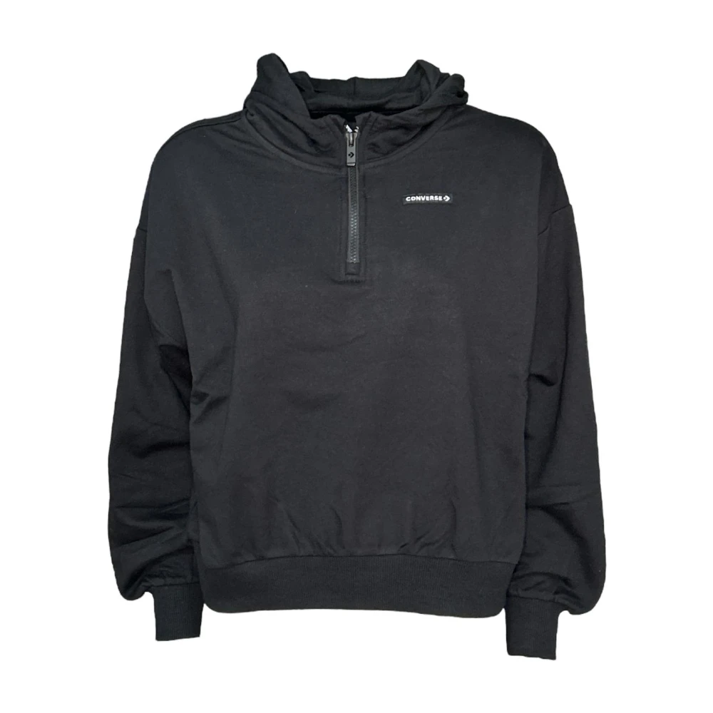 Converse Katoenen Hoodie met Volledige Rits Black Dames