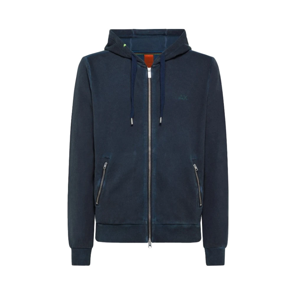 Sun68 Men's Blue Cotton Hooded Special Dye Shirt