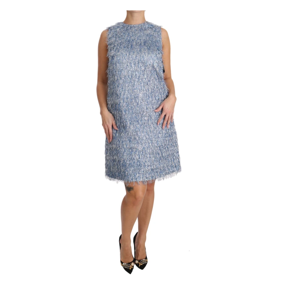 Dolce & Gabbana Blue Elegant Fringe Shift Dress - Female - Short Dresses - L - Dresses