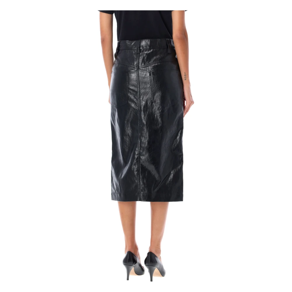 Isabel Marant Étoile Zwarte Patent Angele Midi Rok Black Dames