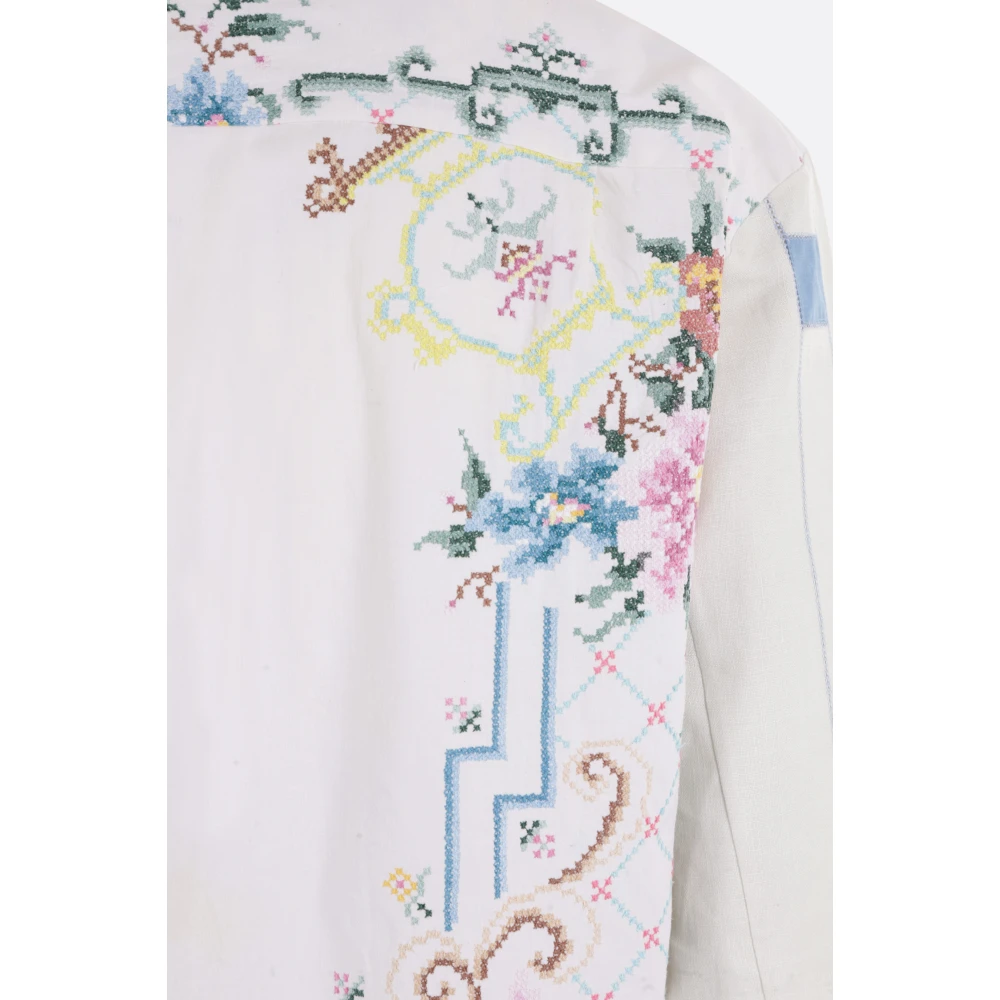 By Walid Bloemen Geborduurd Beige Linnen Overhemd Multicolor Heren
