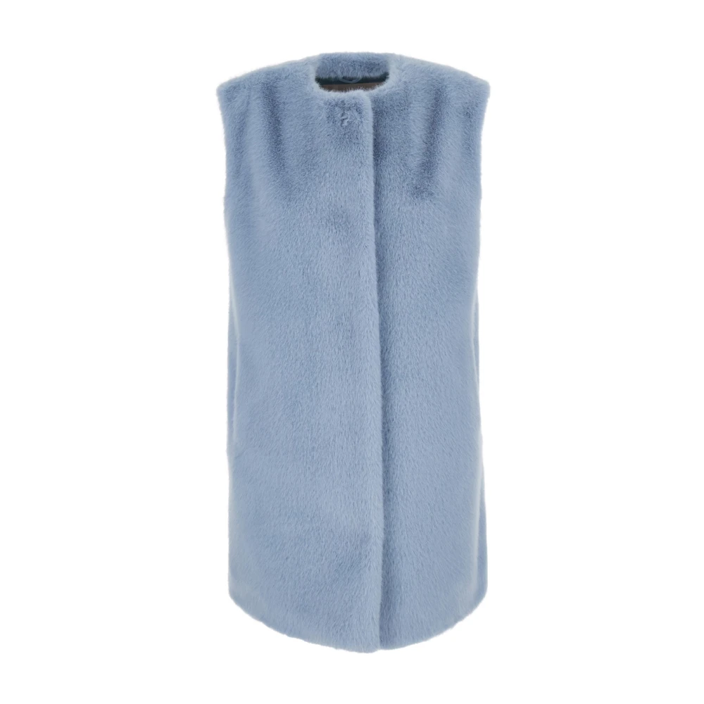 Herno Blue Fur With Round Collar In Faux Fur Woman - Female - Waistcoats - Blue - S - Jackets