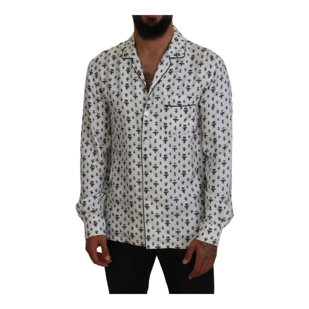 Dolce & Gabbana Zijden Kroon Bijenprint Pyjama Top White Heren