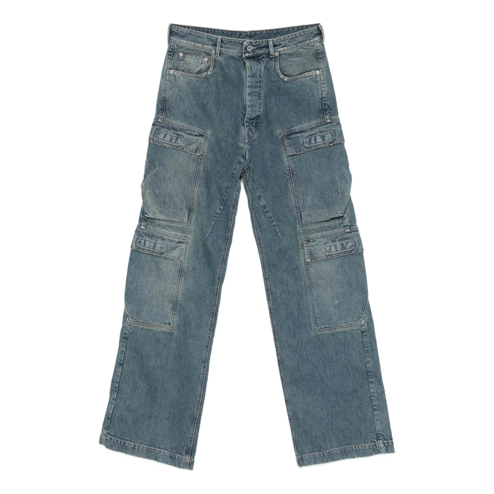 Rick Owens Men's Blue Double Cargo Jeans - Wide Jeans - W32 - Jeans