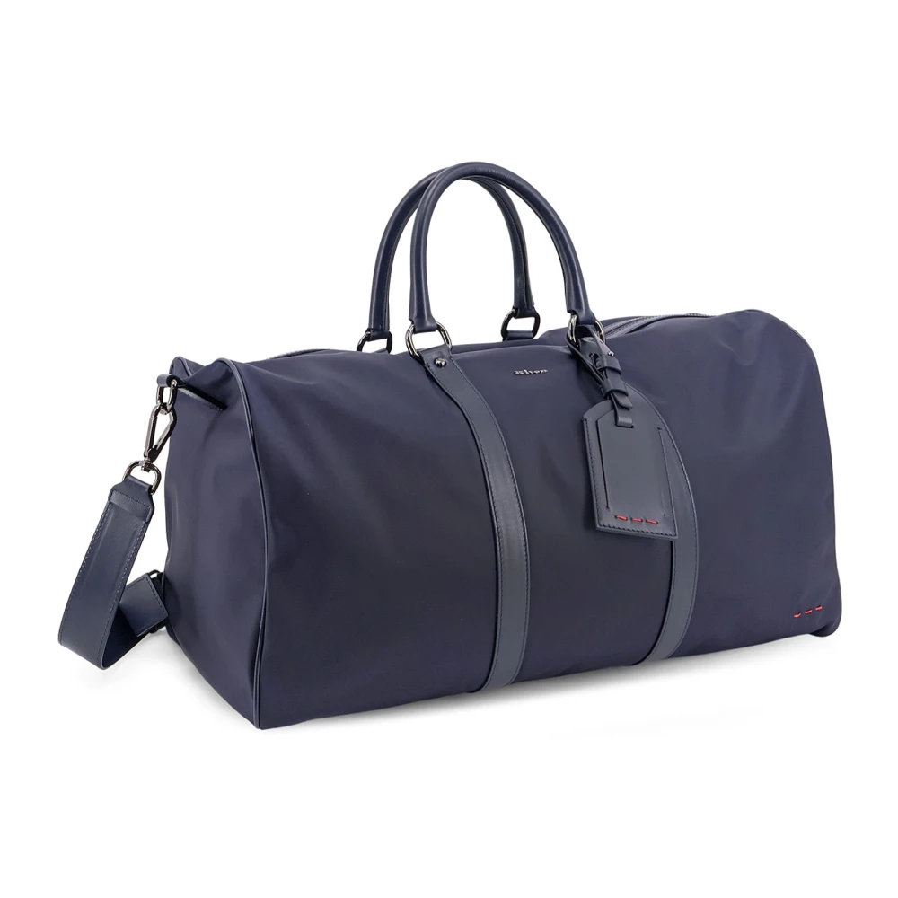 Kiton Nylon Duffeltas met Leren Inzetstukken Blue Heren