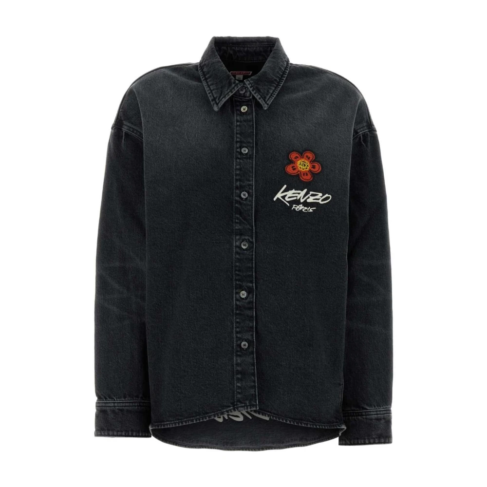 Kenzo Women's Black Embroidered Flower Denim Shirt