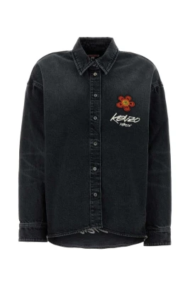 Embroidered Flower Denim Shirt