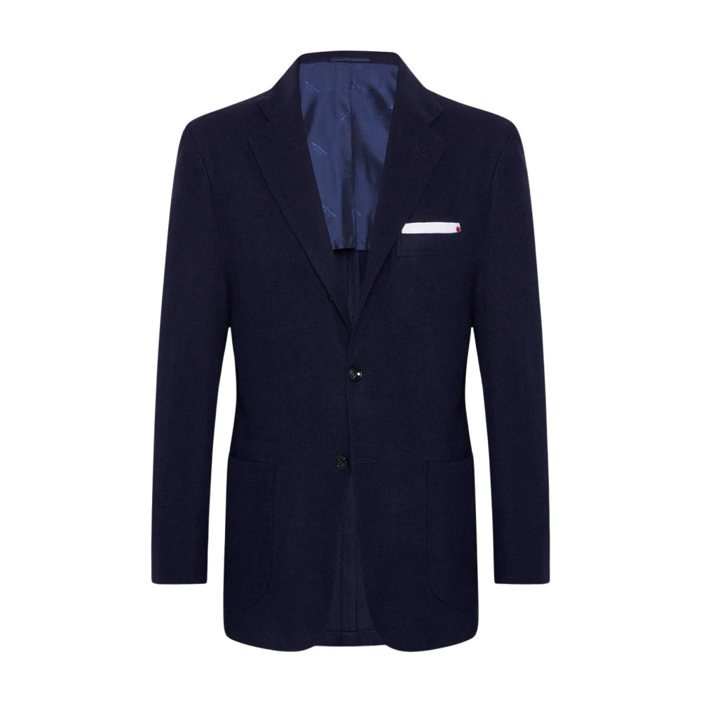 Kiton Navy Blauwe Wollen Jas Blue Heren