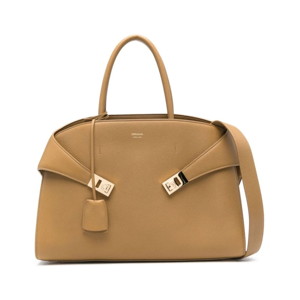 Salvatore Ferragamo Lichtbruine leren T-Bar handtas Brown Dames