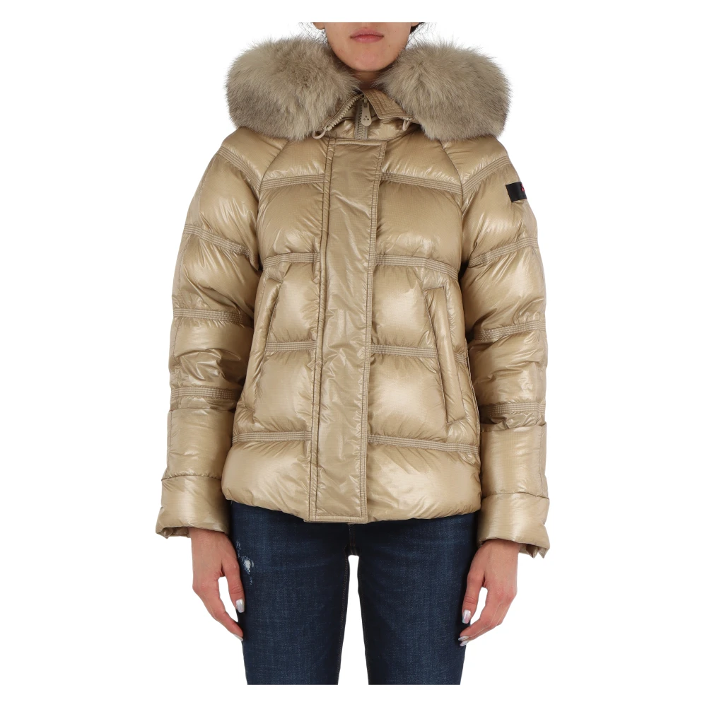 Peuterey Gewatteerde jas met bontdetail Beige Dames