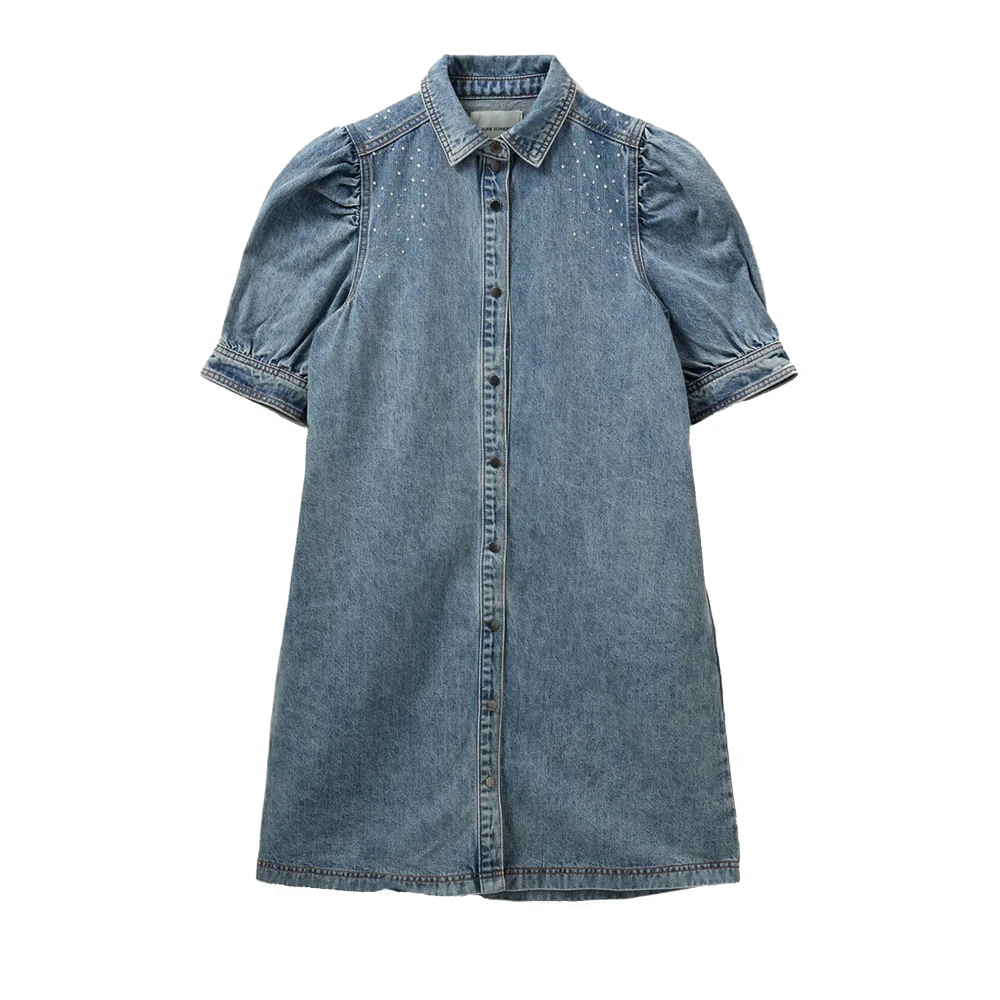 Sofie Schnoor Denim Blauwe Jurk met Pofmouwen Blue Dames