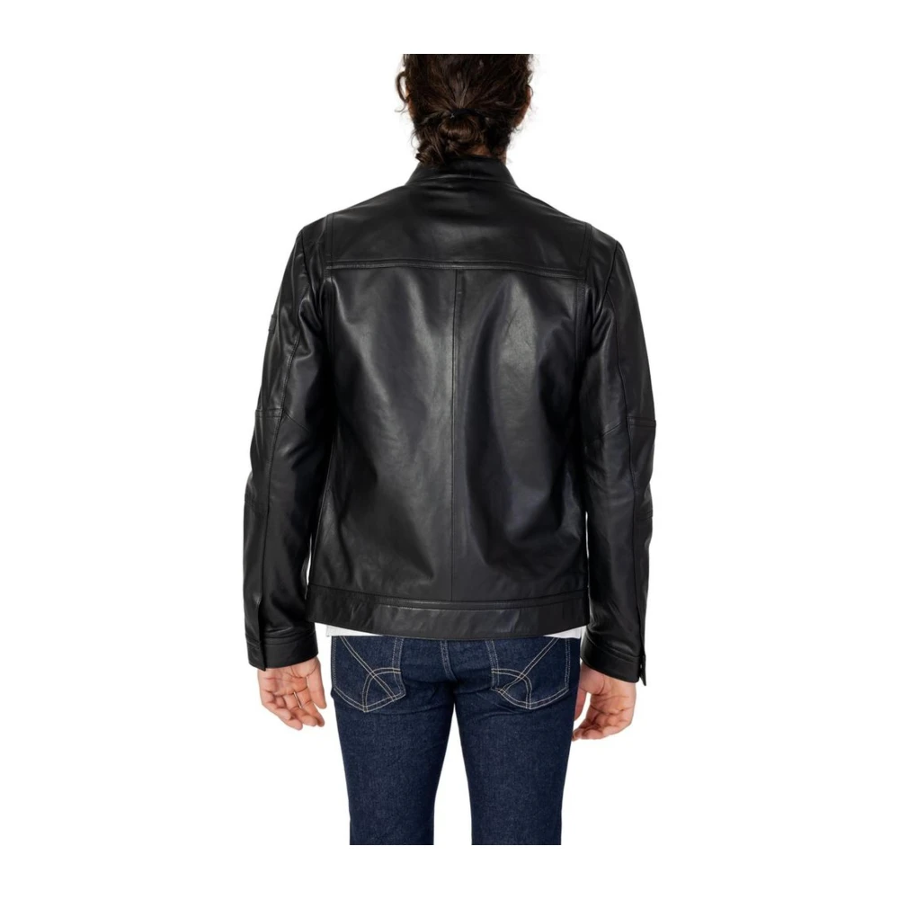 Peuterey Klassieke leren jas voor mannen Black Heren