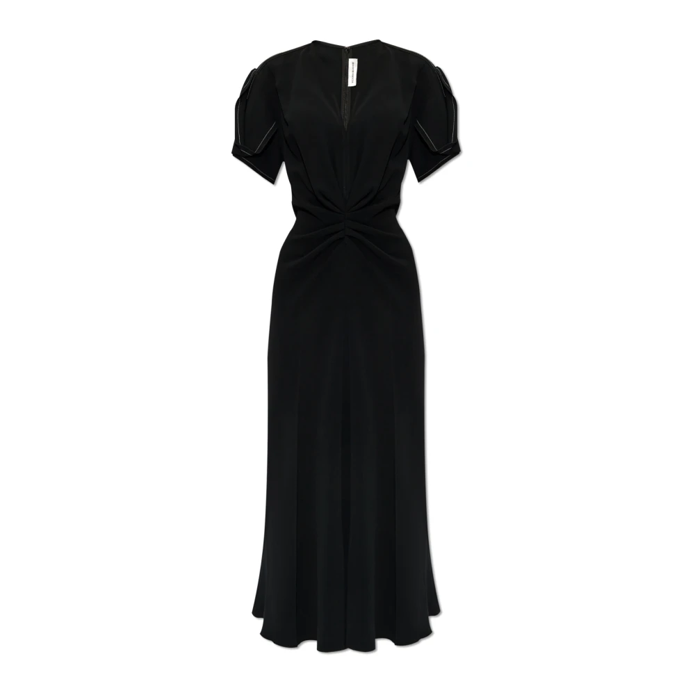 Victoria Beckham Women's Black Gathered V-Neck Midi Dress