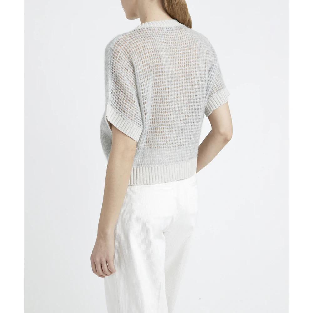 PESERICO Wol en lurex korte mouw trui Gray Dames