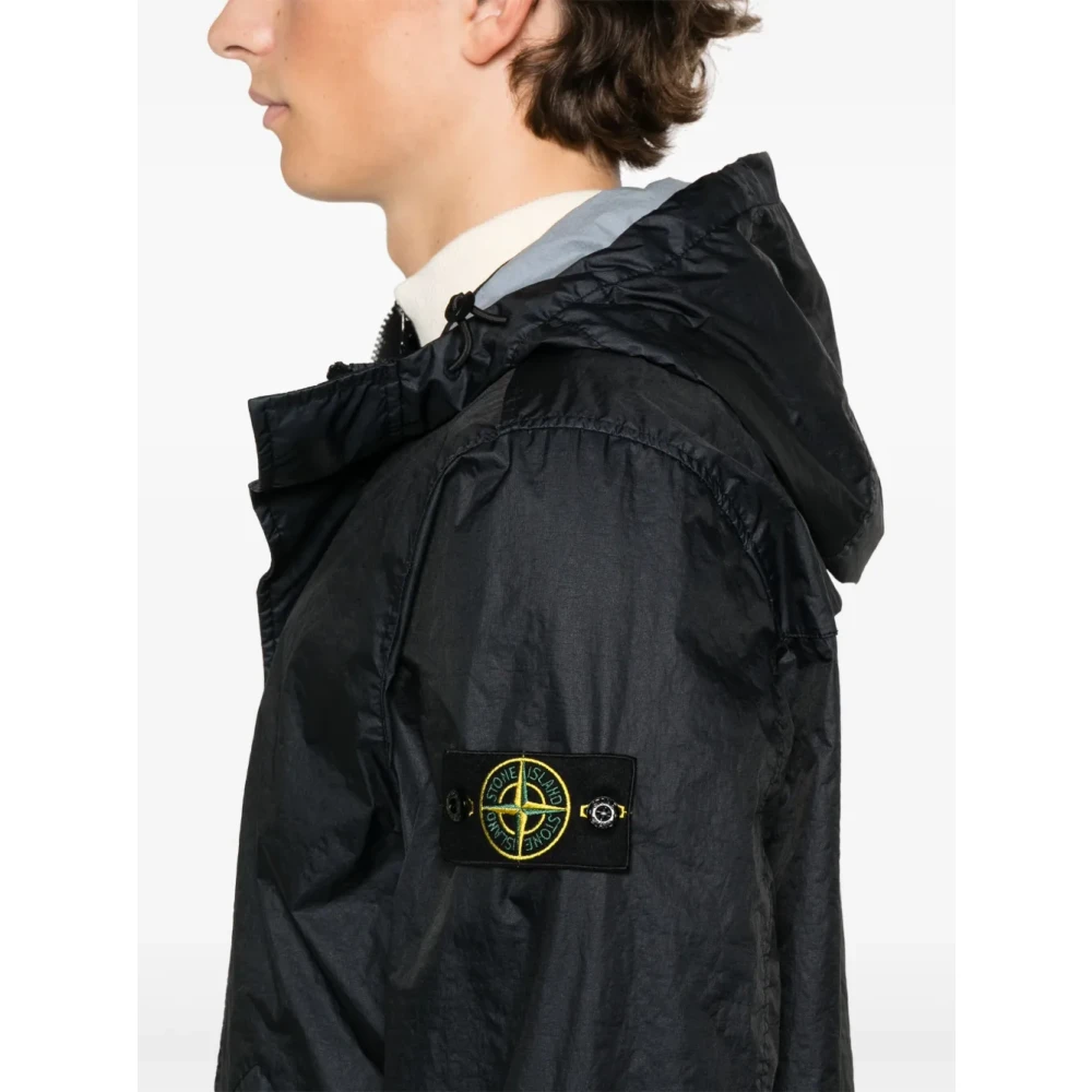 Stone Island Blauwe Nylonjas met capuchon Blue Heren