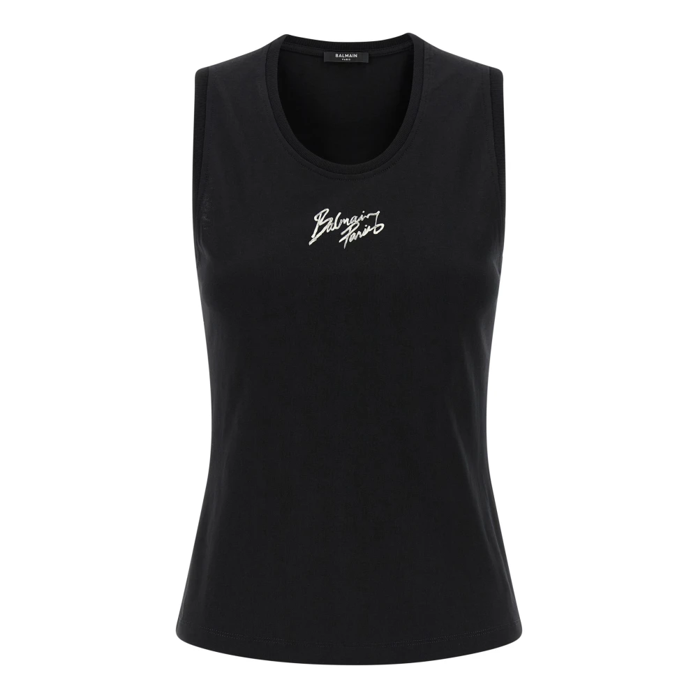 Balmain Black Relaxed Tank Top With Brush Print - Female - Sleeveless Tops - L - Tops
