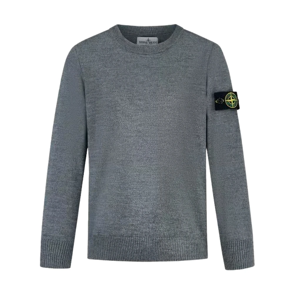 Stone Island Boys Gray Kids Knitwear, 10 Y, Ribbed Crew Neck Jumper