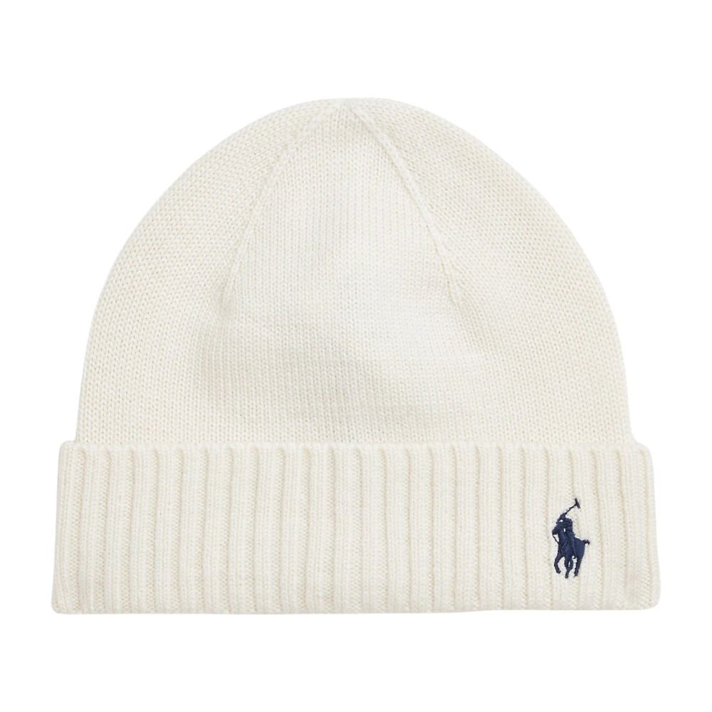 Ralph Lauren Offwhite Merino Ull Häst Broderad Mössa White, Unisex