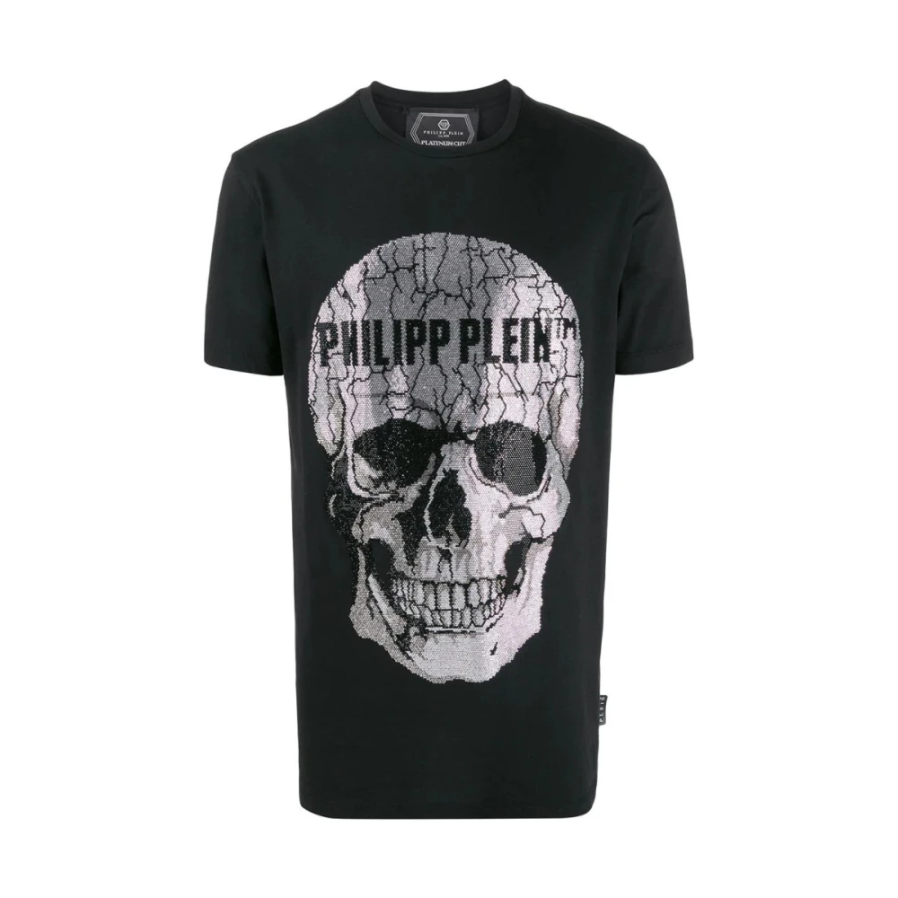 Philipp Plein Zwarte Skull Rhinestone T-shirt Black Heren