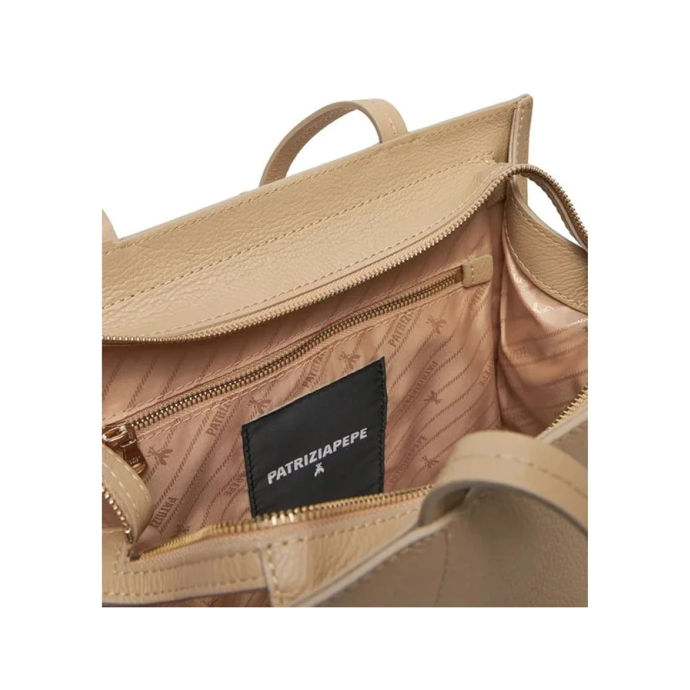 PATRIZIA PEPE Gouden Metalen Rits Shopper Tas Beige Dames