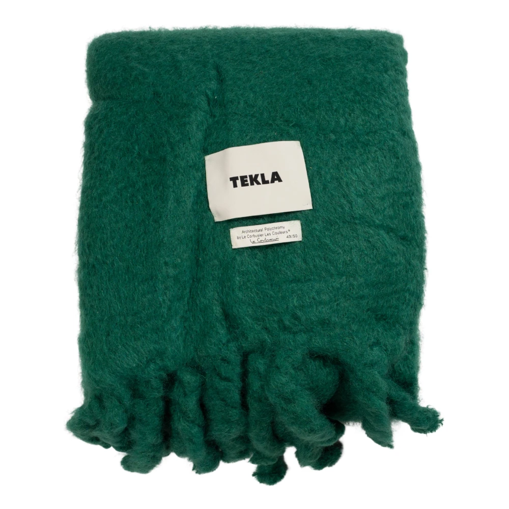 Tekla Zachte Mohair Deken met Handgemaakte Kwastjes Green Unisex